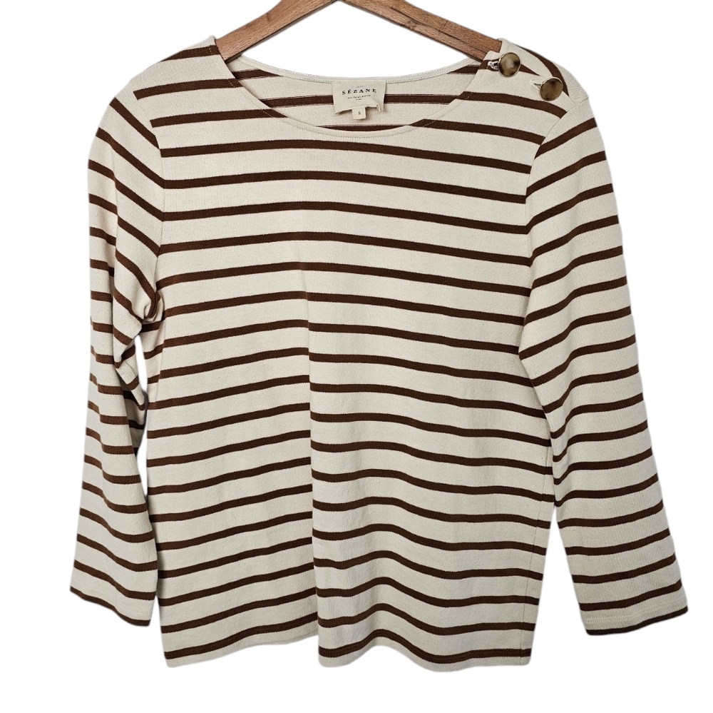 Sezane Collette Mariniere Blouse Top Jumper Size Small Brown White